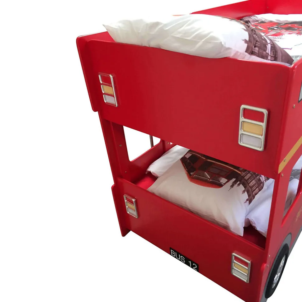 Lit superpose 90x200 Bus Londonien sommier inclus Vipack Car Beds - Rouge