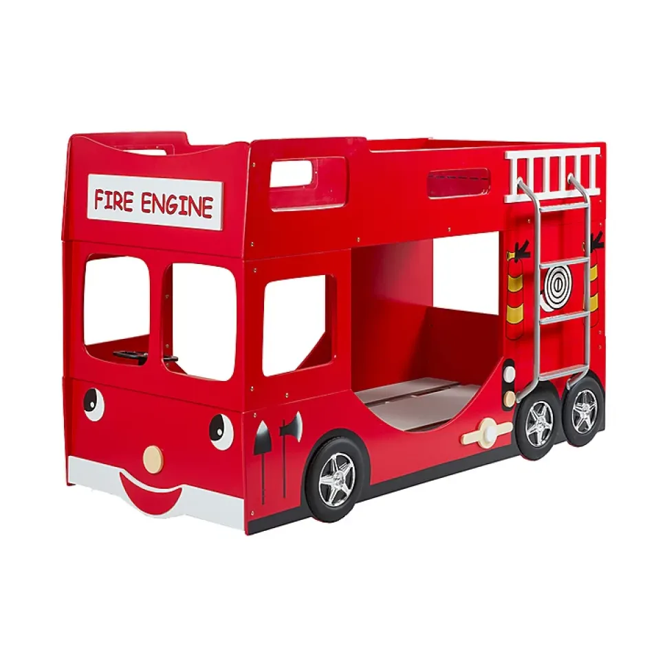 Lit superpose 90x200 Camion de pompier sommier inclus Vipack Car Beds - Rouge