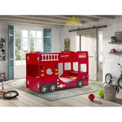Lit superpose 90x200 Camion de pompier sommier inclus Vipack Car Beds - Rouge