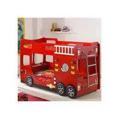 Lit superpose 90x200 Camion de pompier sommier inclus Vipack Car Beds - Rouge