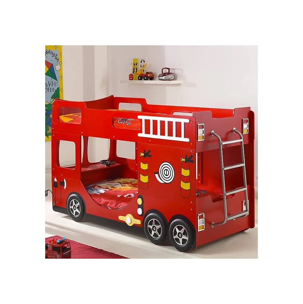 Lit superpose 90x200 Camion de pompier sommier inclus Vipack Car Beds - Rouge