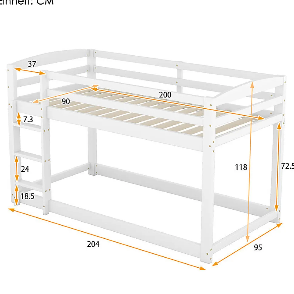 Lit superpose 90x200 cm blanc pour enfants et adolescents avec structure en pin massif facile a assembler