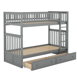 Lit superpose 90x200 cm gris avec tiroirs et lits convertibles pour chambre enfant