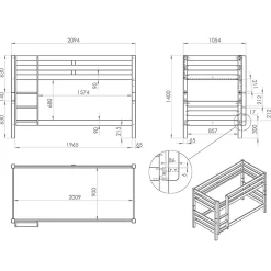 Lit Superpose 90x200 Hauteur 140 cm Sommier Inclus Vipack Pino - Bois