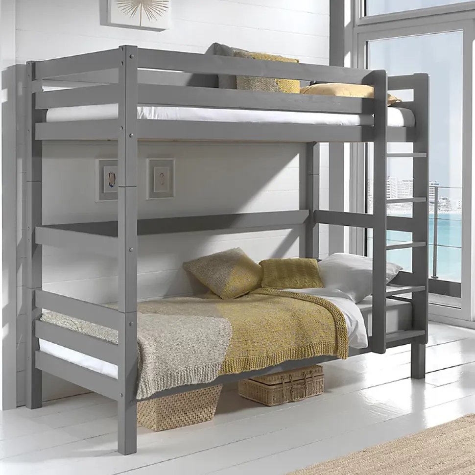 Lit Superpose 90x200 Hauteur 180 cm Sommier Inclus Vipack Pino Gris