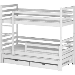 Lit superpose 90x200 sommier lit gigogne et tiroirs inclus Leo Blanc