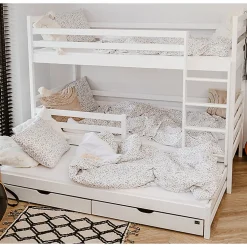 Lit superpose 90x200 sommier lit gigogne et tiroirs inclus Leo Blanc