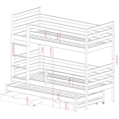 Lit superpose 90x200 sommier lit gigogne et tiroirs inclus Leo Blanc