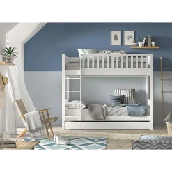 Lit superpose 90x200 sommiers et tiroir inclus Vipack Scott Blanc