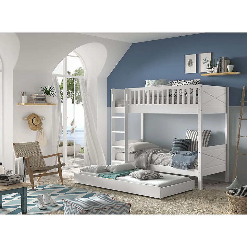 Lit superpose 90x200 sommiers et tiroir inclus Vipack Scott Blanc