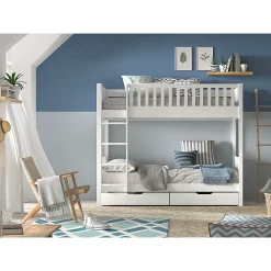 Lit superpose 90x200 sommiers et tiroirs inclus Vipack Scott Blanc