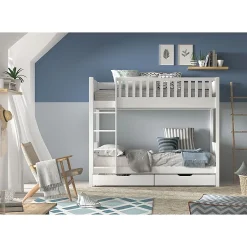 Lit superpose 90x200 sommiers et tiroirs inclus Vipack Scott Blanc