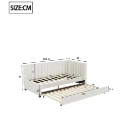 Lit tapissé 90 par 200 cm canapé-lit extensible lit multifonction avec sommier lits invités tissu velours beige