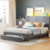 Lit tapissé 140 par 200 cm lit double LED USB dossier tiroir velours gris adultes et adolescents
