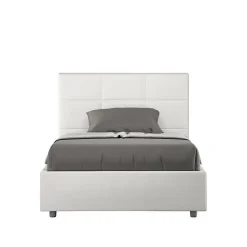 Lit tapissé en simili cuir blanc sans sommier Mika 140x210