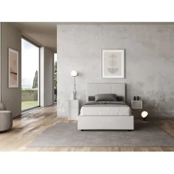 Lit tapissé en simili cuir blanc sans sommier Mika 140x210