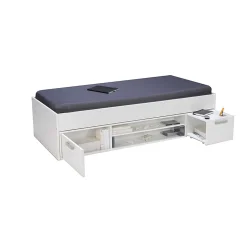 Lit TESS 90x200 + chevet + étagère + rangement / Blanc