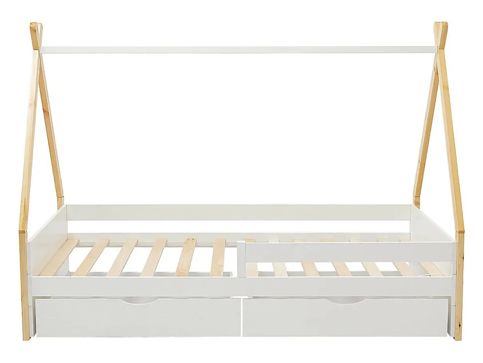 Lit tipi 90 x 190 cm avec tiroirs - Pin et MDF - Coloris : Blanc et naturel - LUANCO
