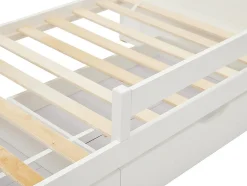 Lit tipi 90 x 190 cm avec tiroirs - Pin et MDF - Coloris : Blanc et naturel - LUANCO