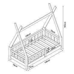 Lit Tipi pour Enfants Helsingborg avec Grille de Sécurité Pin 140 x 70 cm naturel en.casa