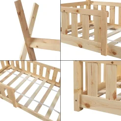 Lit Tipi pour Enfants Helsingborg avec Grille de Sécurité Pin 140 x 70 cm naturel en.casa