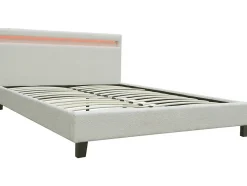 Lit tissu bouclette avec LED "Maria" 140x190cm Crème