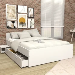 Lit TWIST 160x200 + 1 chevet + 1 tiroir / Blanc