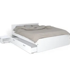 Lit TWIST 140x190 + 2 chevets + 1 tiroir / Blanc