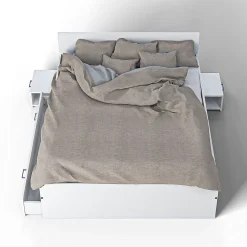 Lit TWIST 140x190 + 2 chevets + 1 tiroir / Blanc