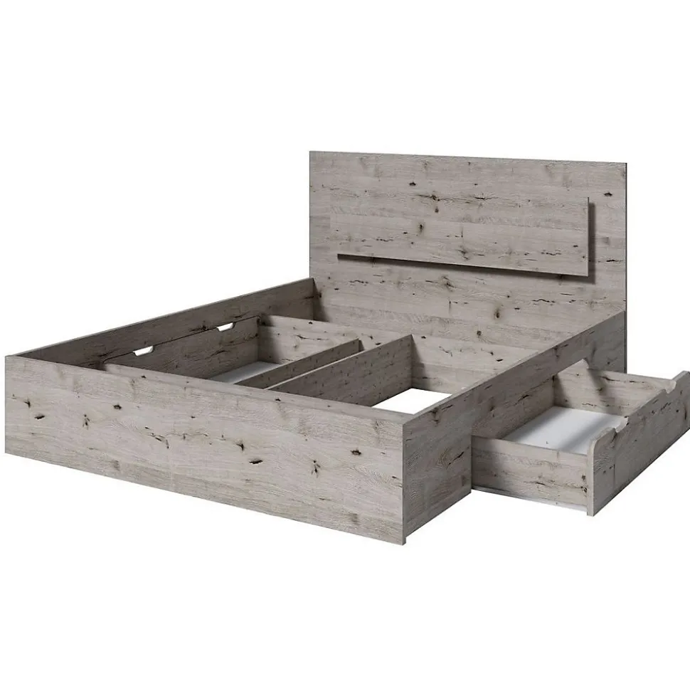 Lit VELTIS 160x200 cm avec tete de lit LED Coloris chene Wellington Sommier et matelas non inclus