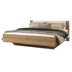 Lit VERTIGO 180x200 cm avec sommier inclus Chene sauvage et beige sable Pied de lit design