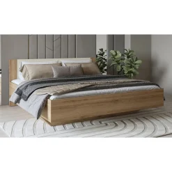 Lit VERTIGO 180x200 cm avec sommier inclus Chene sauvage et beige sable Pied de lit design