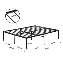 Lit 160x200 avec Sommier, 36 cm Sommier Plateforme Métallique, Cadre de Lit 160 x 200cm pour Rangement sous Le lit