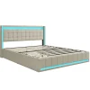 Lit 160x200 Avec Sommier LED Et USB, Lit Coffre 160x200 Avec Lattes Et 4 Tiroirs , Beige