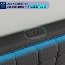 Lit 180x200 Avec Sommier LED Et USB, Lit Coffre 140x200 Avec Lattes Et 4 Tiroirs , Gris