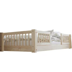 Lit 90x190 barrières et sommier inclus pieds 1 cm Adèle Bois