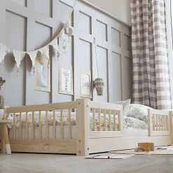 Lit 90x190 barrières et sommier inclus pieds 1 cm Adèle Bois