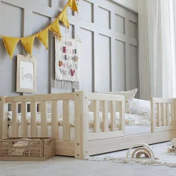 Lit 90x190 barrières et sommier inclus pieds 1 cm Agnès Bois