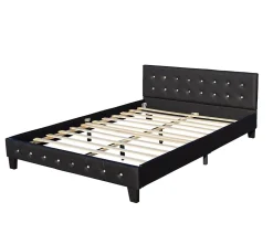 Lit 140x200 cm - avec sommier - tete de lit capitonnee noir - pieds 10 cm - 13 lattes - confort optimal - design moderne