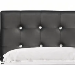 Lit 140x200 cm - avec sommier - tete de lit capitonnee noir - pieds 10 cm - 13 lattes - confort optimal - design moderne