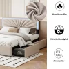Lit 160x200 cm avec 4 tiroirs de rangement, tête de lit avec éclairage LED, revêtement en tissu beige, Lit coffre moderne