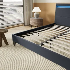 Lit 140x190 cm avec Éclairage LED Simili Noir