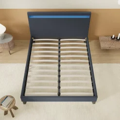 Lit 140x190 cm avec Éclairage LED Simili Noir