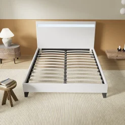 Lit 160x200 cm avec Éclairage LED Simili Blanc