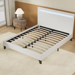 Lit 160x200 cm avec Éclairage LED Simili Blanc