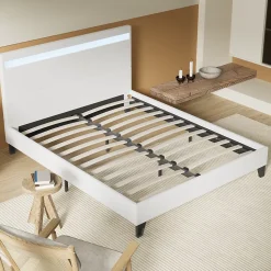 Lit 160x200 cm avec Éclairage LED Simili Blanc