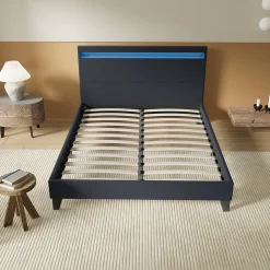 Lit 120x190 cm avec Éclairage LED Simili Noir