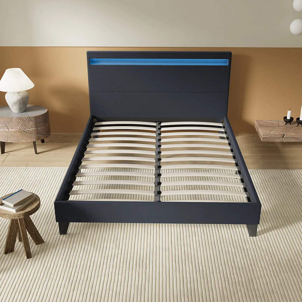 Lit 160x200 cm avec Éclairage LED Simili Noir