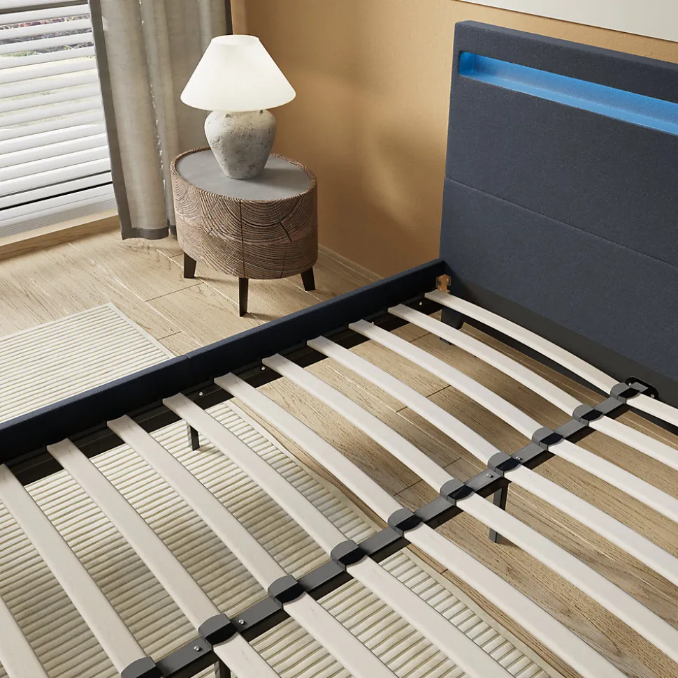 Lit 160x200 cm avec Éclairage LED Simili Noir