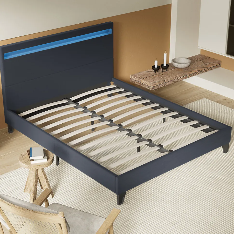 Lit 160x200 cm avec Éclairage LED Simili Noir